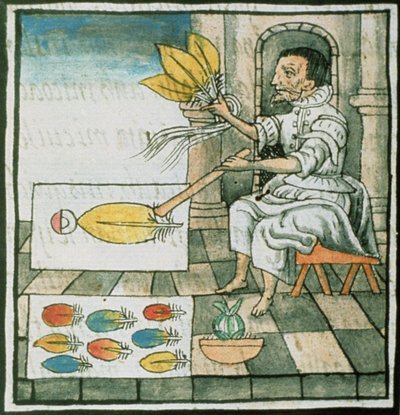 Ms Palat 218-220 Boek IX Een Azteekse verenartiest, uit de 